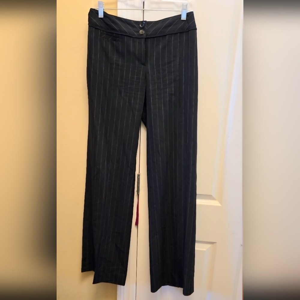 White House Black Market Black Womens Pinstripe Wide Leg Dress Pants EUC
